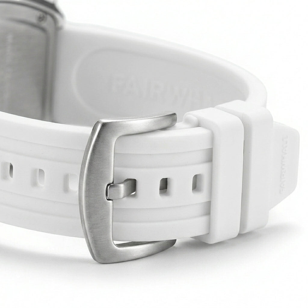 Mark Fairwhale FW-5001 TO - White watch, top-down view, strap detail