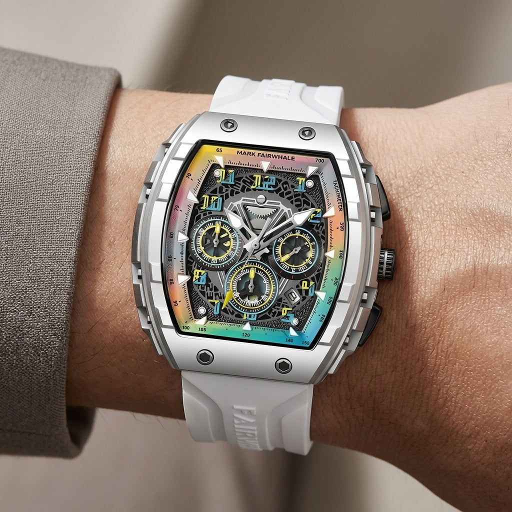 Mark Fairwhale FW-5001 TO - White watch, detailed dial, tachymeter bezel