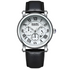 Mark Fairwhale FW-5026 Quartz watch for men, Roman numeral dial, silver case, black leather strap, calendar