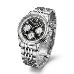 Mark Fairwhale FW-5071 Men's Quartz Watch - beaded steel bracelet, subdial watch face, studio lighting