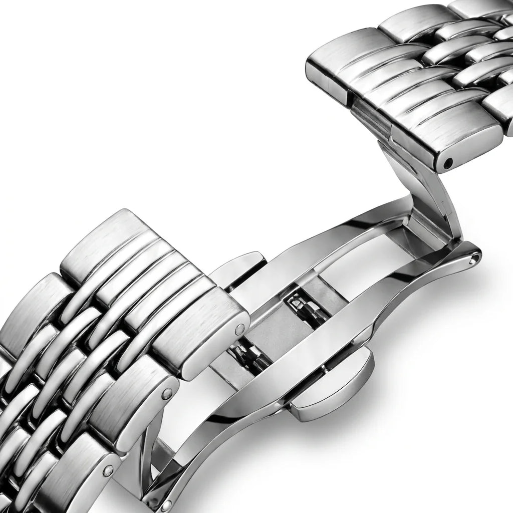 Mark Fairwhale FW-5071 Men's Quartz Watch - beaded steel bracelet, subdial watch face, polished metallic finish