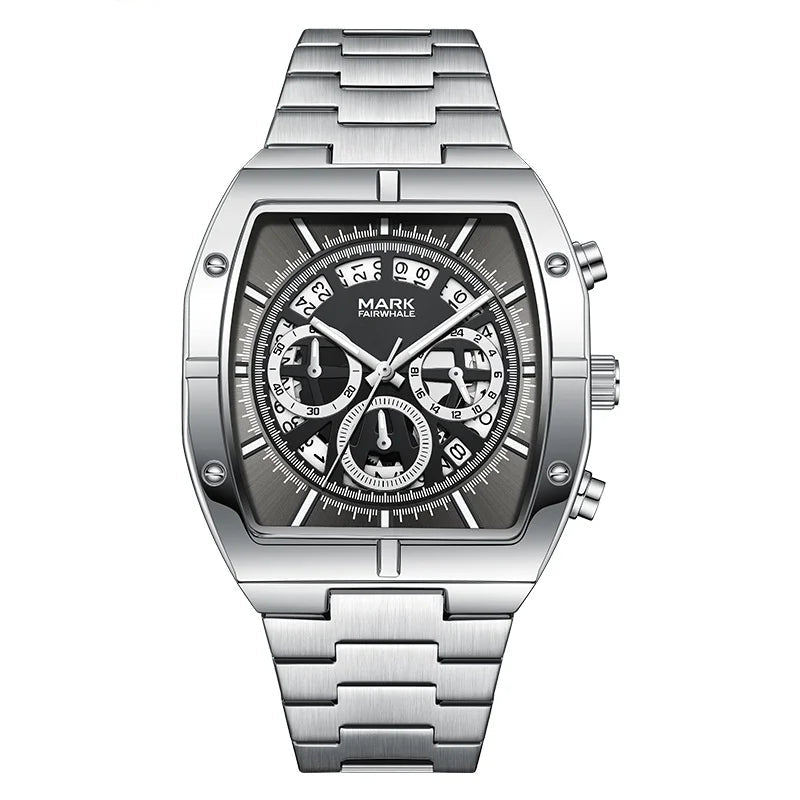 Quartz Watch Mark Fairwhale FW-5190 ORGEX tonneau chronograph stainless steel dial