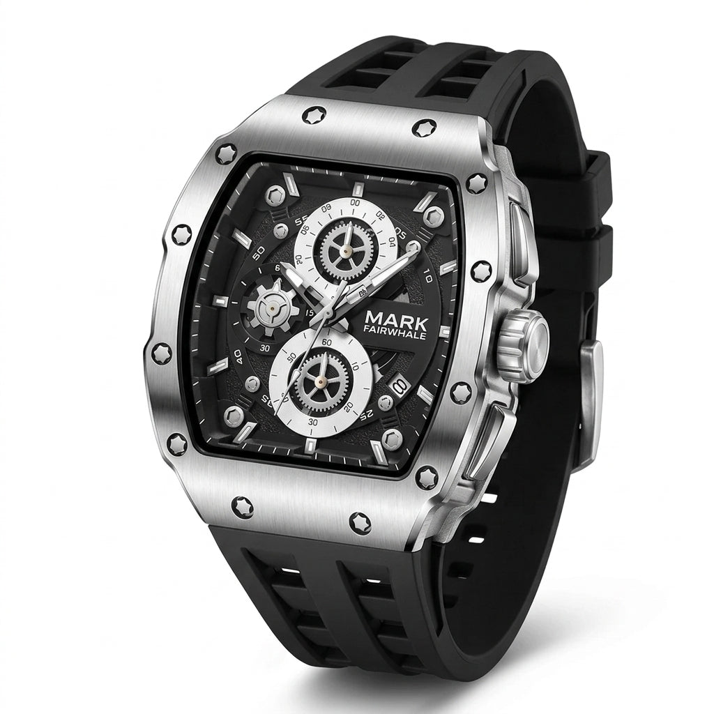 MARK FAIRWHALE FW-5980 - Front view, black watch, black dial