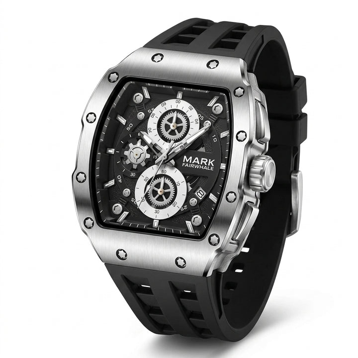 MARK FAIRWHALE FW-5980 - Front view, black watch, black dial