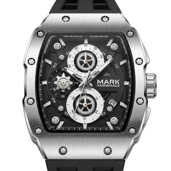 MARK FAIRWHALE FW-5980 - Watch face detail, subdials and logo