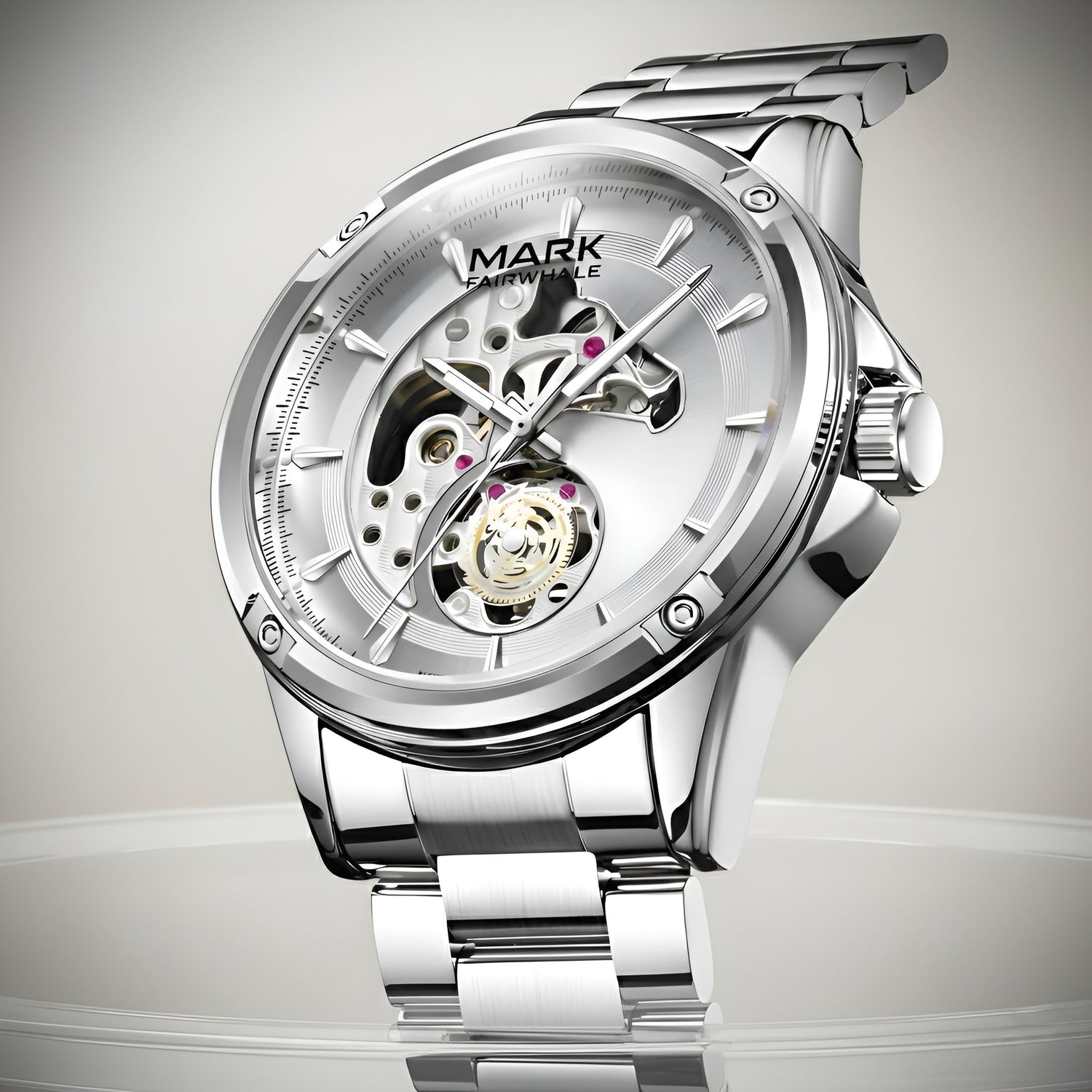 Mark Fairwhale FW-6033 Knight Vector automatic mechanical watch silver stainless steel bracelet hero product image