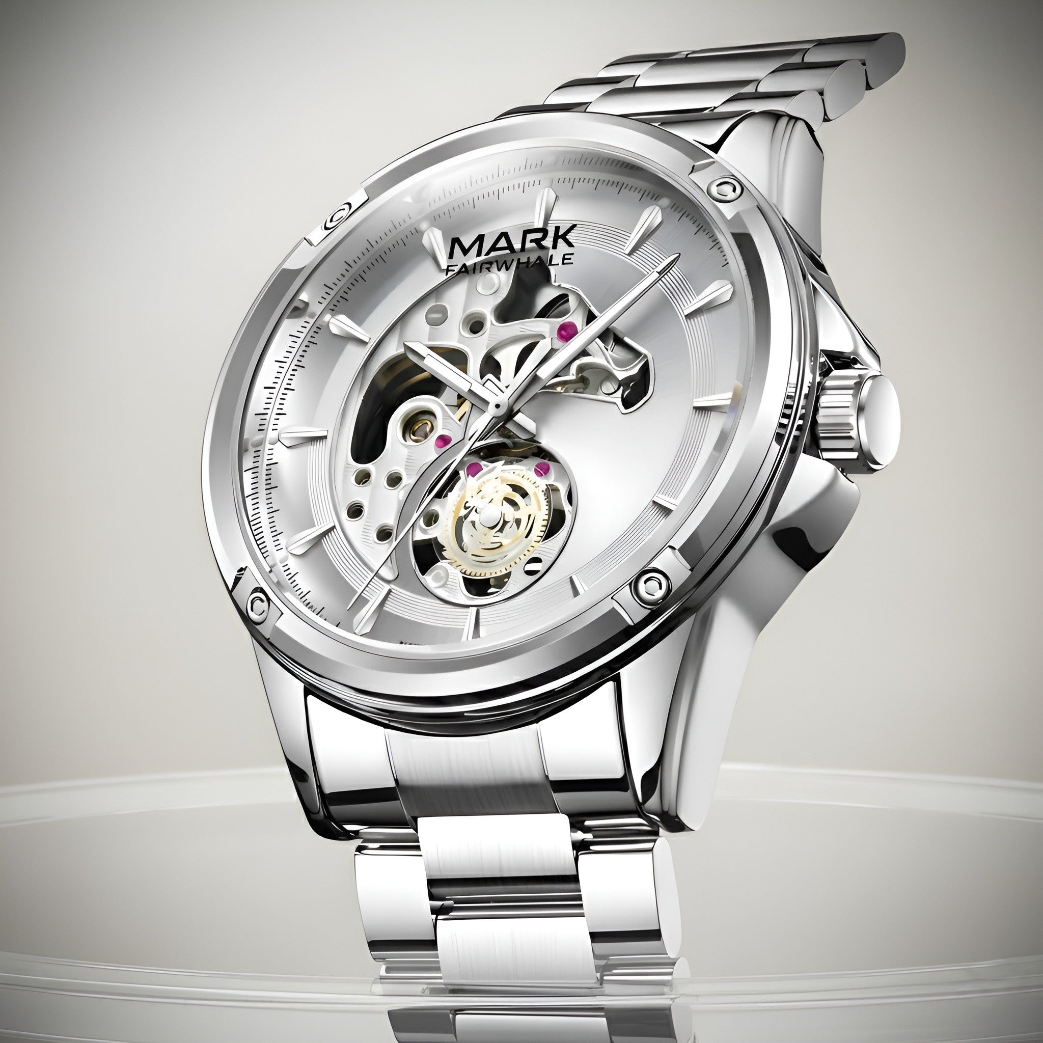 Mark Fairwhale FW-6033 Knight Vector automatic mechanical watch silver stainless steel bracelet hero product image