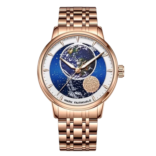 Mark Fairwhale FW-6049 Automatic Mechanical Watch - polished gold, studio lighting, minimalist backdrop