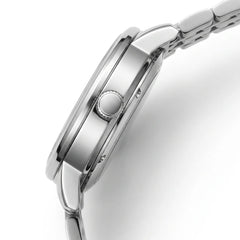 Mark Fairwhale FW-6049 Automatic Mechanical Watch - watch side profile, polished metallic case, white studio background