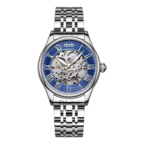 Mark Fairwhale FW-6054 Auto Skeleton Watch - polished gold timepiece, studio lighting, shadowless background