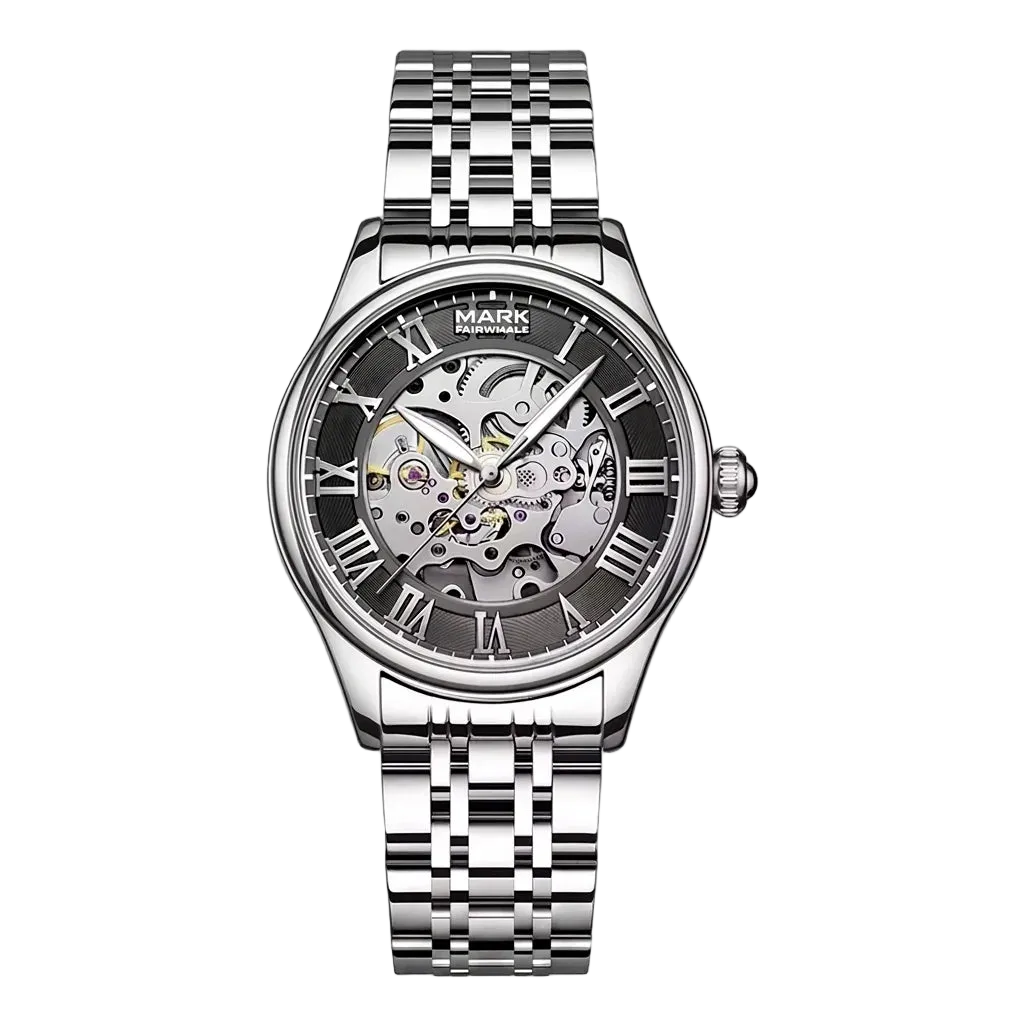 Mark Fairwhale FW-6054 Auto Skeleton Watch - polished gold finish, studio soft lighting, seamless neutral background