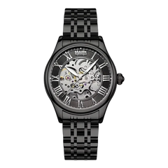 Mark Fairwhale FW-6054 Auto Skeleton Watch - gold wristwatch, studio lighting, polished metal, shadowless background