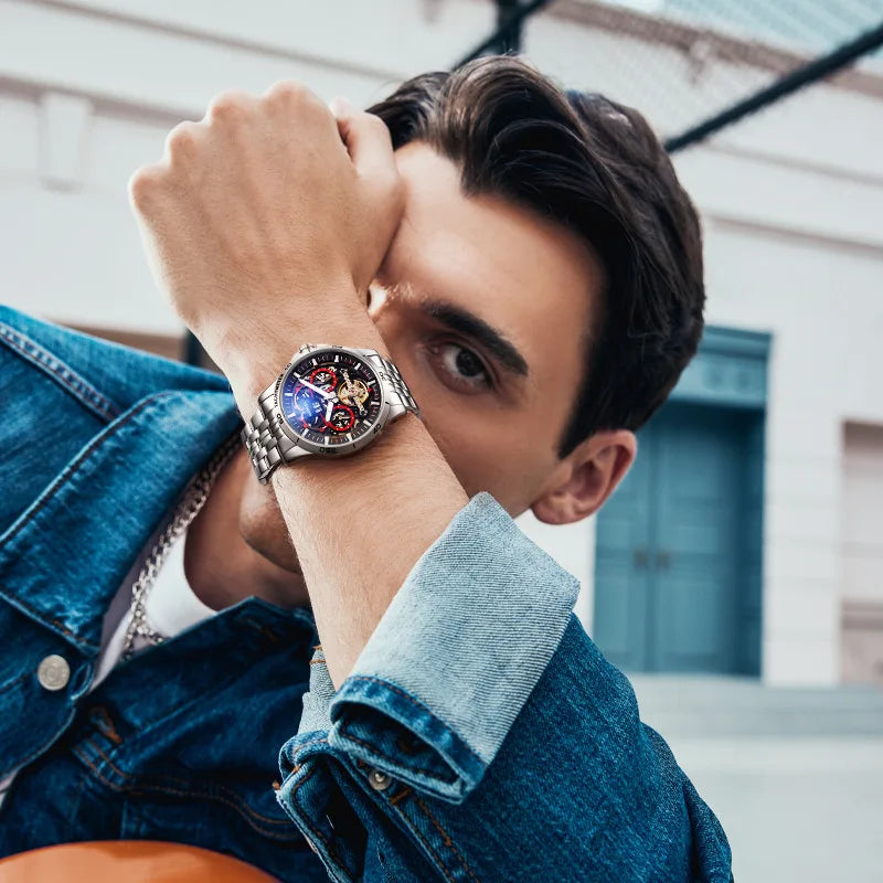 Skeleton Automatic Tourbillon Watch with exposed mechanical movement