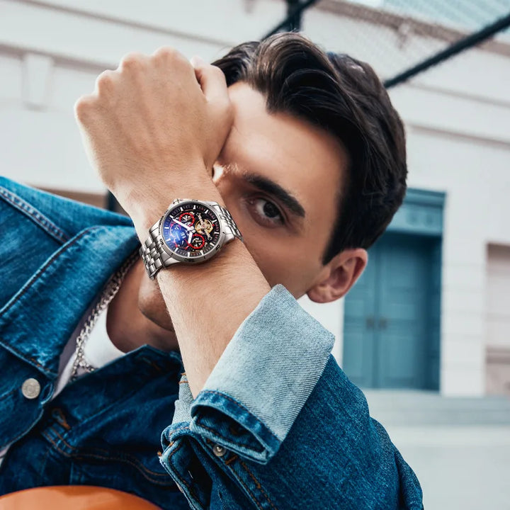 Skeleton Automatic Tourbillon Watch with exposed mechanical movement