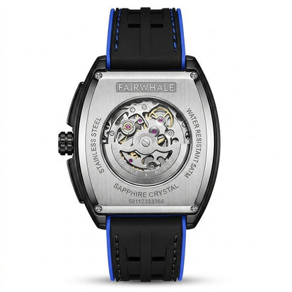 Mark Fairwhale Galaxion - Watch case back, engraved details, studio shot, luxury