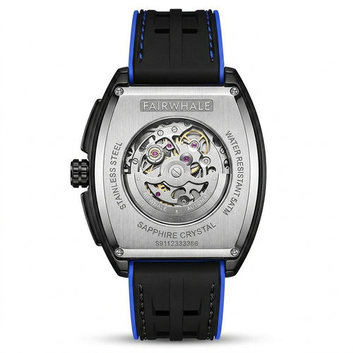 Mark Fairwhale Galaxion - Watch case back, engraved details, studio shot, luxury