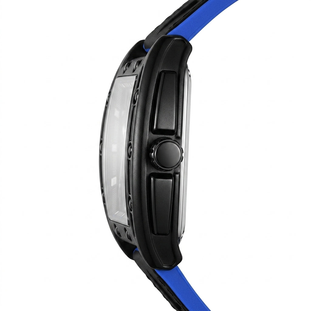 Mark Fairwhale Galaxion Watch - Luxury watch profile, side view, white background.