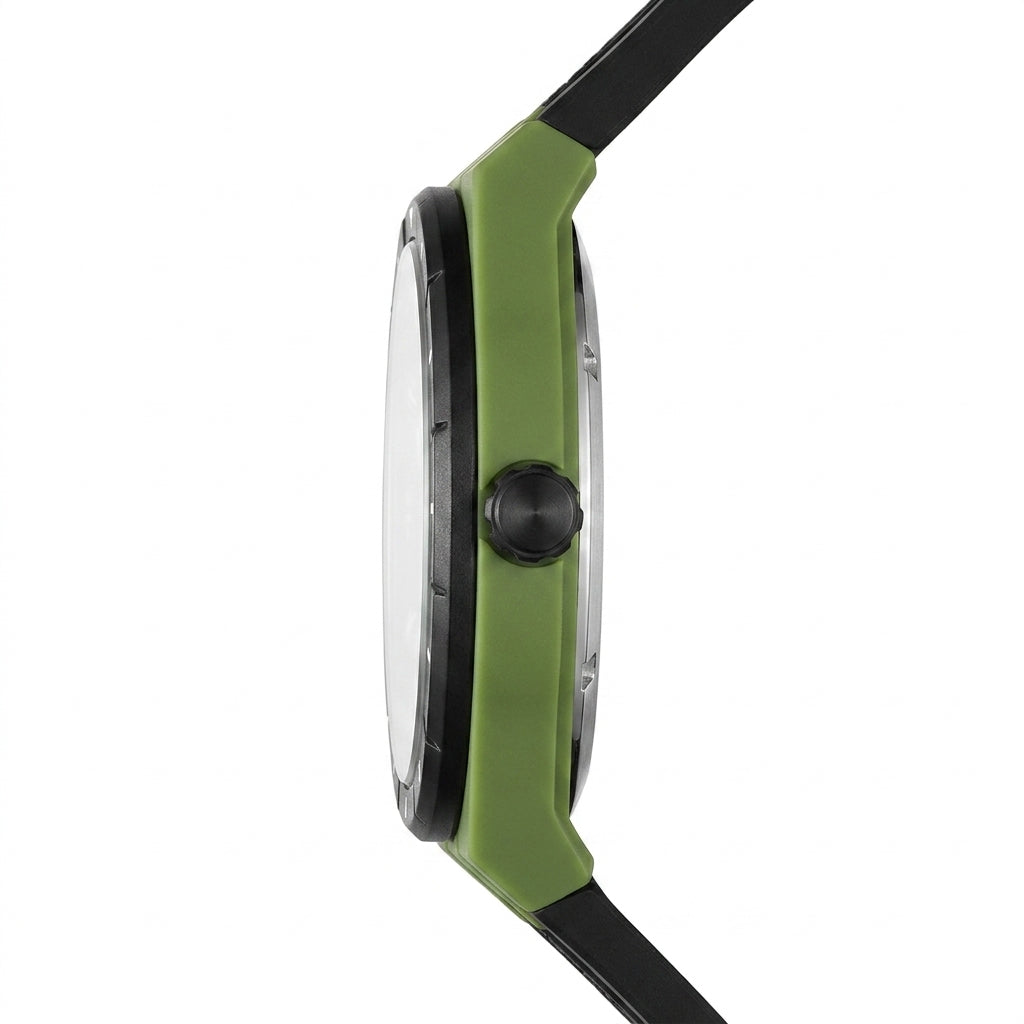Mark Fairwhale FW-5050 AE - luxury watch side profile, metal, white background, close-up