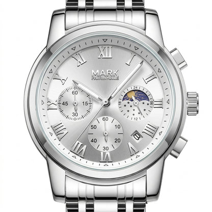 Mark Fairwhale FW-5058 Me - luxury watch dial detail, metal, white background