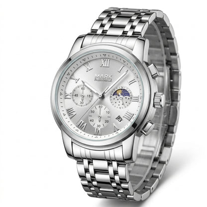 Mark Fairwhale FW-5058 Me - luxury watch, stainless steel, white dial, studio shot