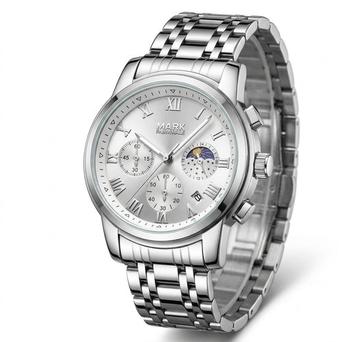 Mark Fairwhale FW-5058 Me - luxury watch, stainless steel, white dial, studio shot