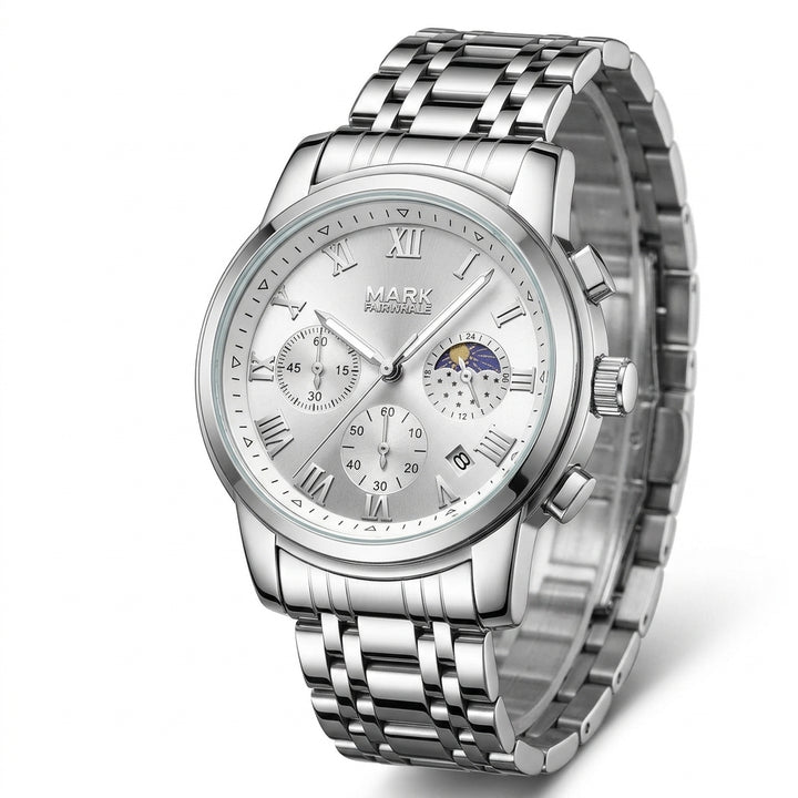 Mark Fairwhale FW-5058 Me - luxury watch, stainless steel, white dial, studio shot