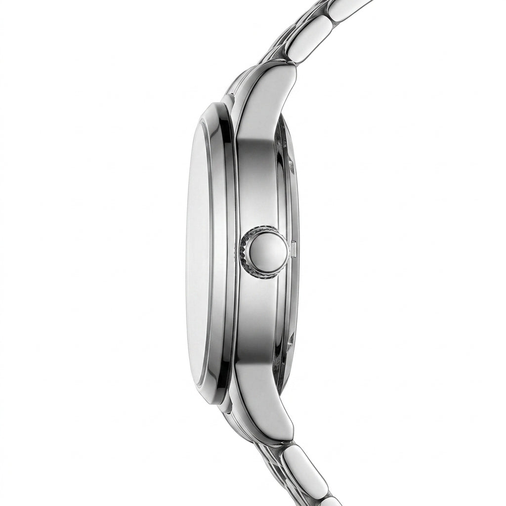 MARK FAIRWHALE FW-5059 Ma - Luxury watch side profile, metal case, white background.