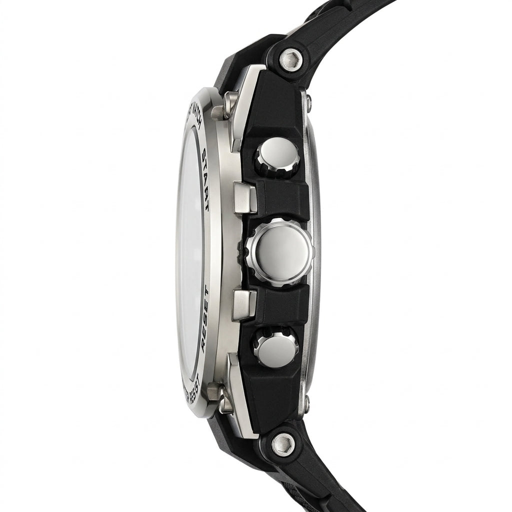 Mark Fairwhale FW-5100 Me - luxury watch side profile, stainless steel, macro shot