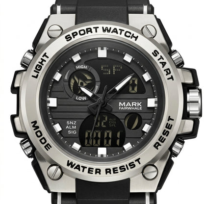 Mark Fairwhale FW-5100 Me - watch dial macro, luxury design, white background.