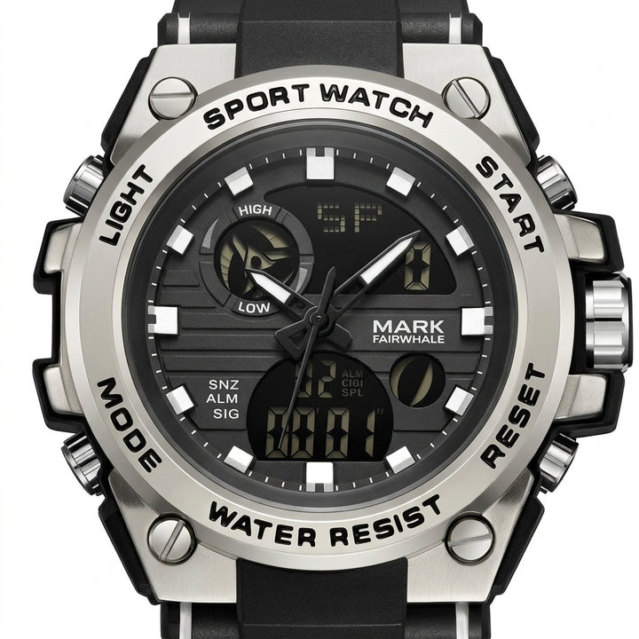 Mark Fairwhale FW-5100 Me - watch dial macro, luxury design, white background.