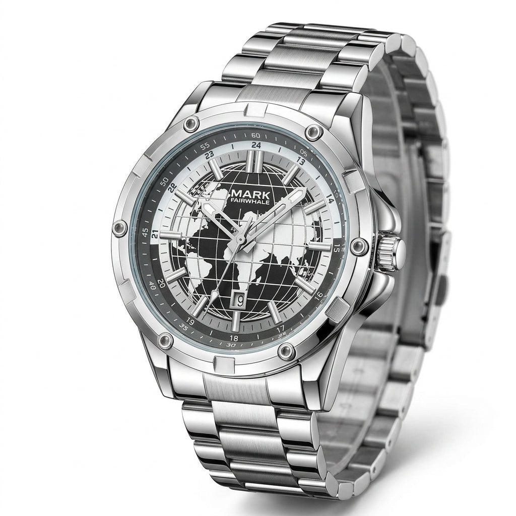 MARK FAIRWHALE FW-5130 CL - luxury watch, stainless steel, white dial, studio shot