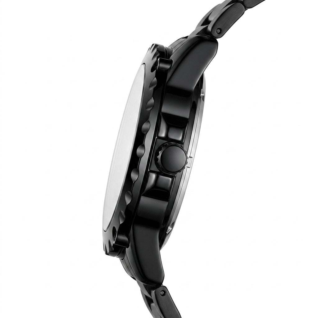 Mark Fairwhale FW-5390 Me - luxury watch, steel case, side profile, crown