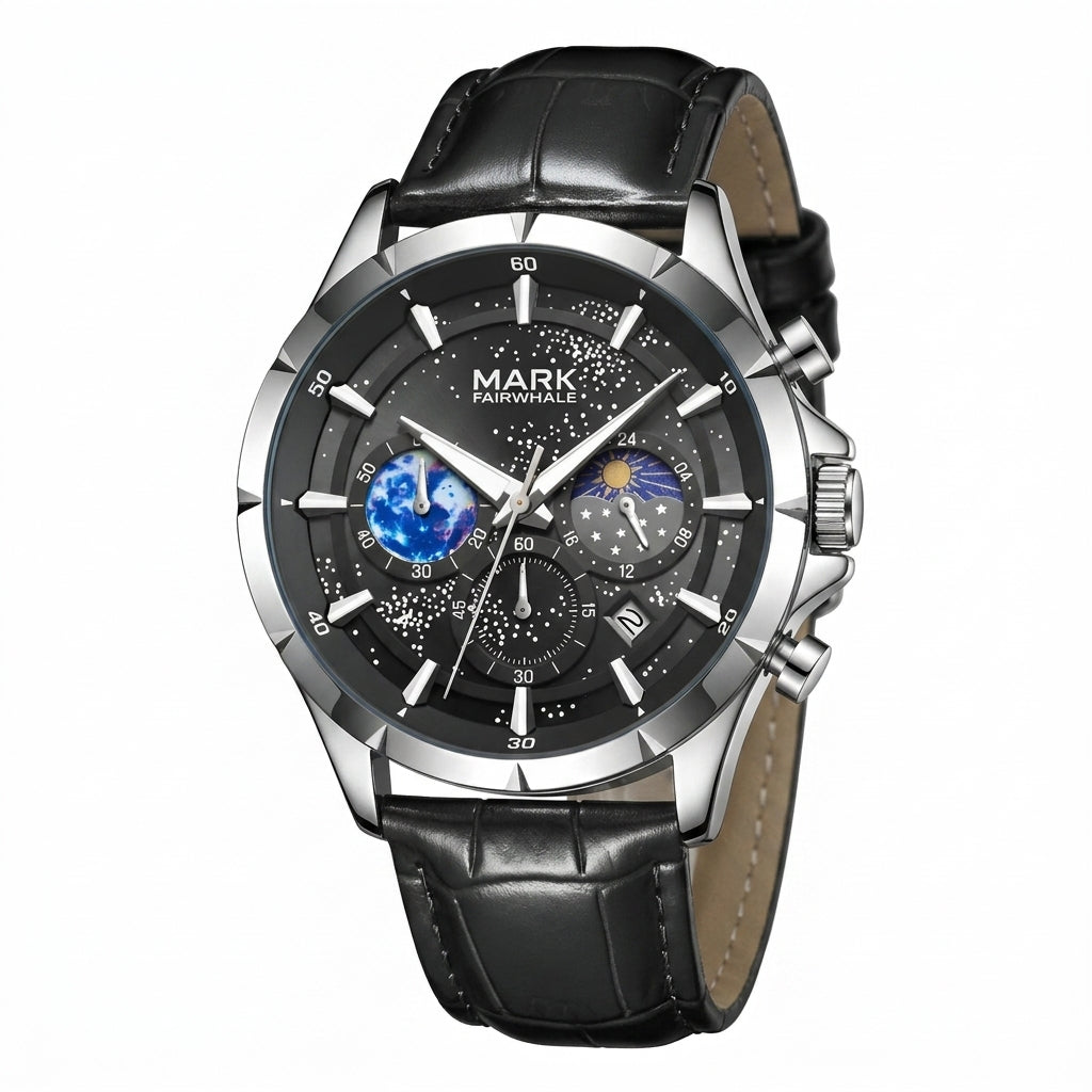 Mark Fairwhale FW-5870 Me - luxury watch, stainless steel, white background, close-up