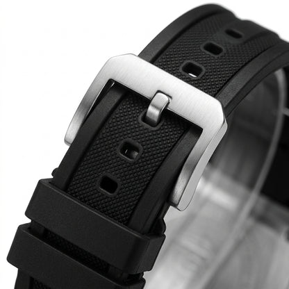 Mark Fairwhale FW-5960 BA - leather strap, metal buckle, macro detail