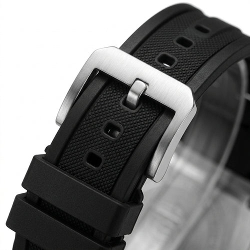 Mark Fairwhale FW-5960 BA - leather strap, metal buckle, macro detail