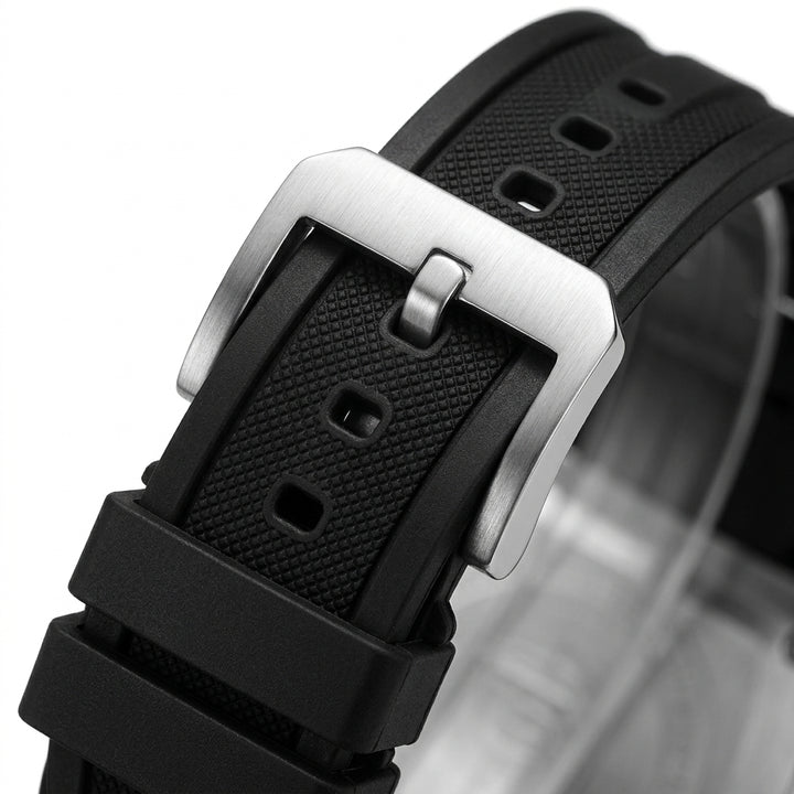 Mark Fairwhale FW-5960 BA - leather strap, metal buckle, macro detail