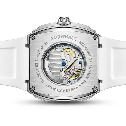 Mark Fairwhale FW-6002 Sk - watch case back, engraved details, studio photography