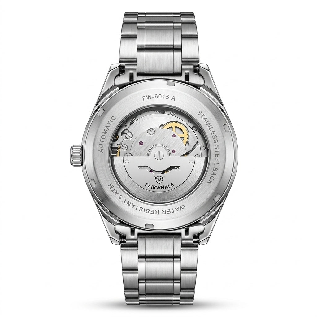 Mark Fairwhale FW-6015 Au - Watch case back, engraved details, luxury timepiece, with strap