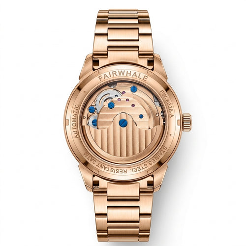 Mark Fairwhale FW-6038 Au - case back, legible engravings, luxury, watch strap