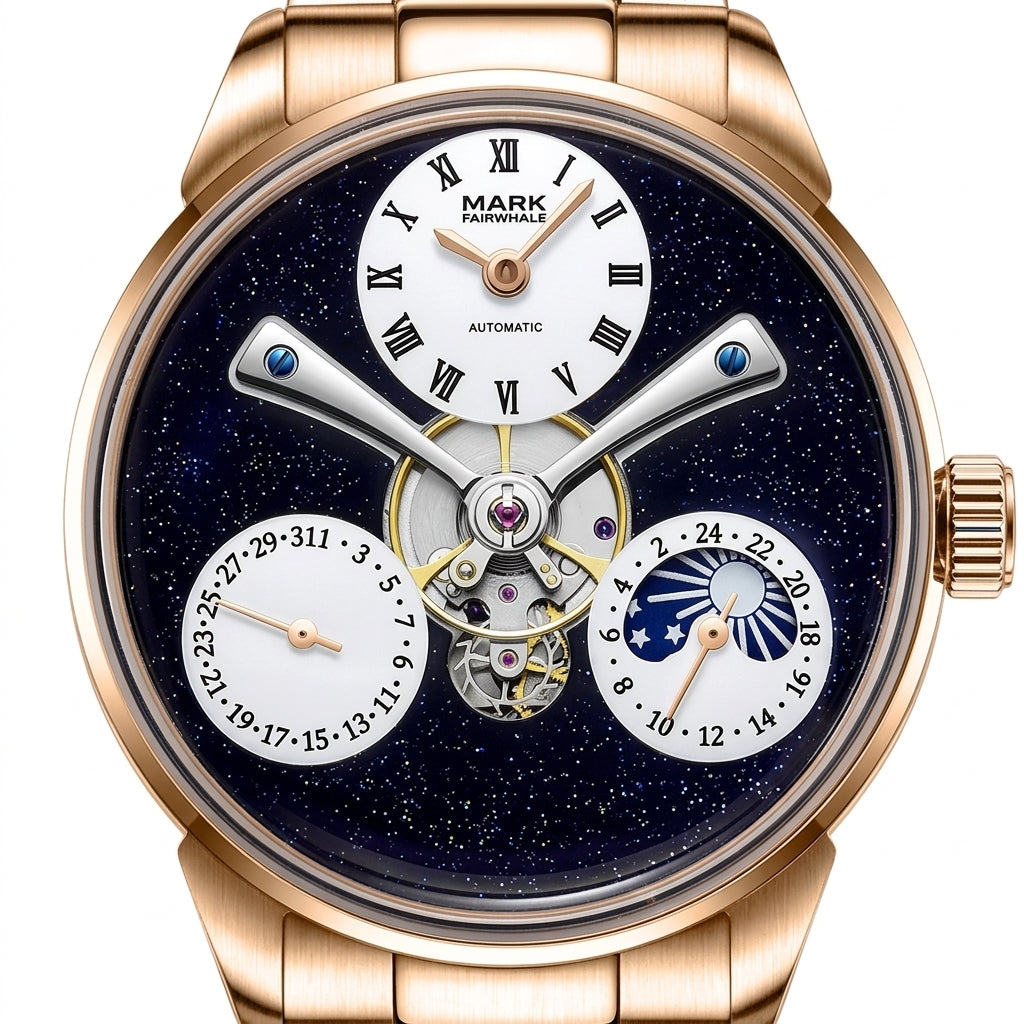 Mark Fairwhale FW-6038 Au - gold dial, luxury watch, macro detail
