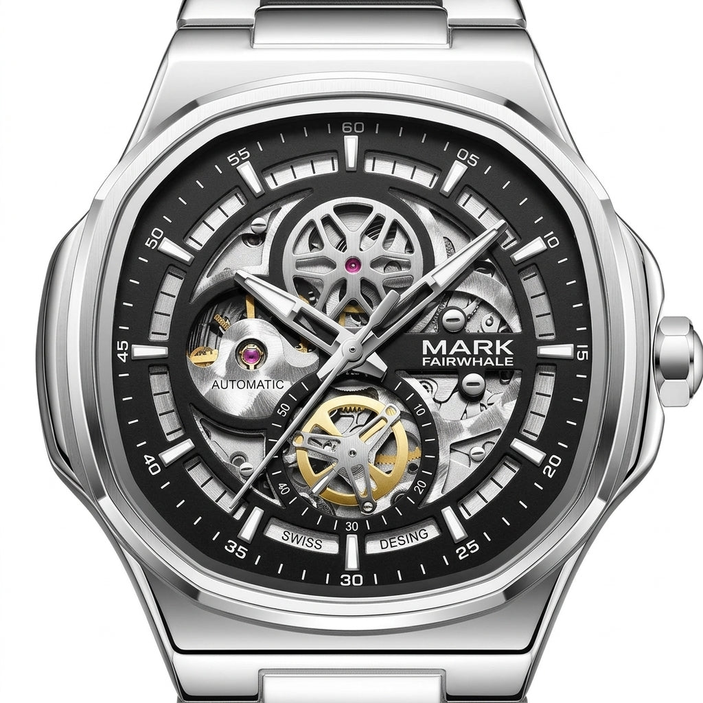 MARK FAIRWHALE FW-6043 Sk - watch dial, macro detail, luxury steel