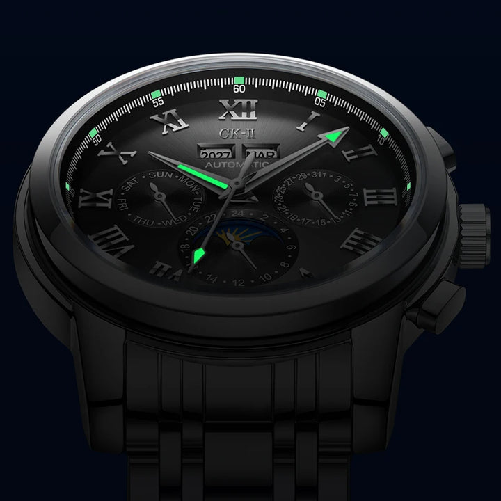 Mark Fairwhale LUNARIX FW-6018 men’s automatic chronograph watch with luminous hands and moon phase.
