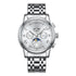 Mark Fairwhale LUNARIX FW-6018 men’s automatic chronograph moon phase watch with stainless steel strap – white dial.