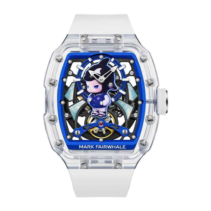 Mark Fairwhale LUXIUM blue transparent tonneau case men’s automatic mechanical watch with rubber strap