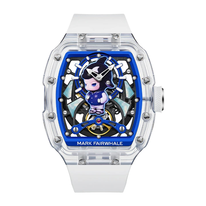 Mark Fairwhale LUXIUM blue transparent tonneau case men’s automatic mechanical watch with rubber strap