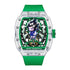 Mark Fairwhale LUXIUM green transparent tonneau automatic mechanical watch with sapphire crystal and rubber strap