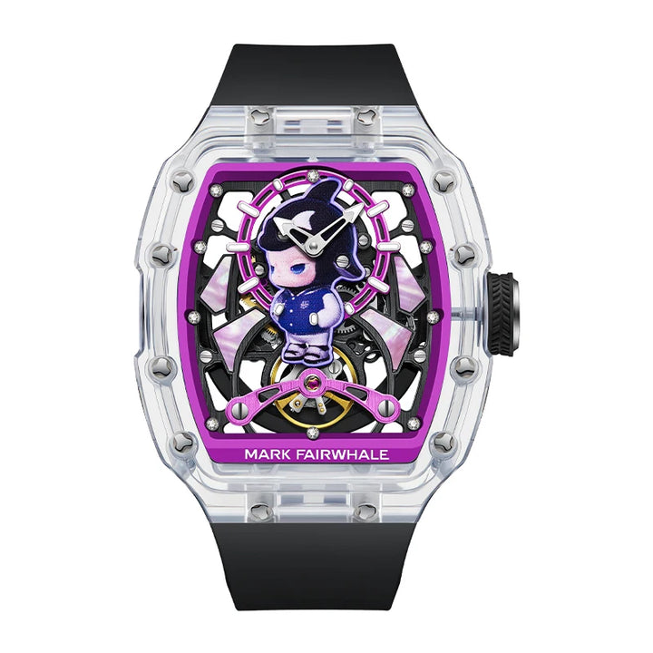 Mark Fairwhale LUXIUM purple transparent automatic watch with skeleton dial and sapphire crystal for men