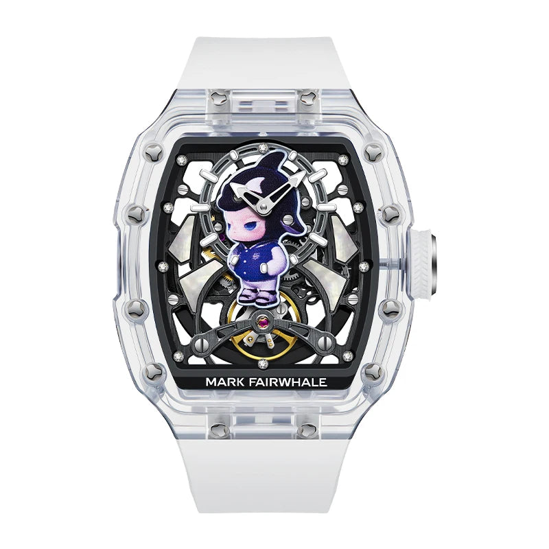 Mark Fairwhale LUXIUM men’s luxury skeleton automatic watch with transparent acrylic case and sapphire crystal