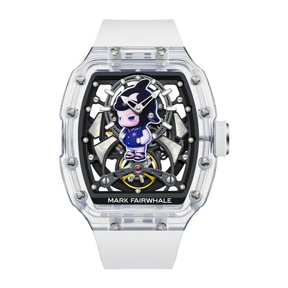 Mark Fairwhale LUXIUM men’s luxury skeleton automatic watch with transparent acrylic case and sapphire crystal