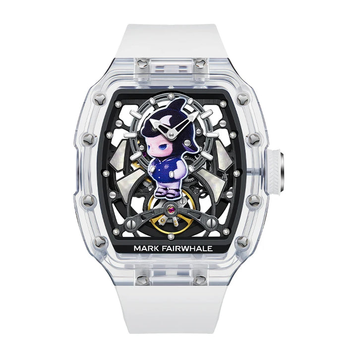 Mark Fairwhale LUXIUM men’s luxury skeleton automatic watch with transparent acrylic case and sapphire crystal